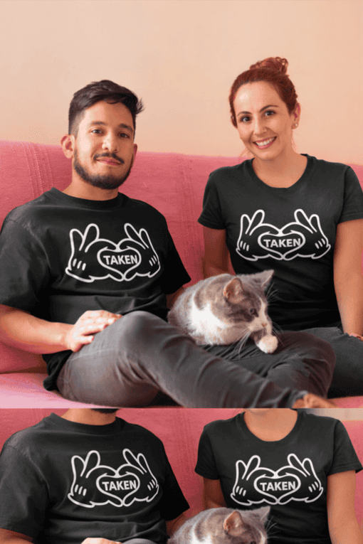 - Casual couple matching T-shirts with "TAKEN" message, perfect for couples and friends.