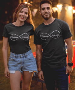 Forever & Always matching couple t-shirts, perfect for romantic gift ideas and couple outfits.