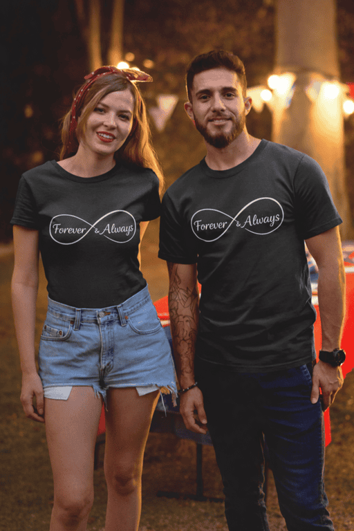 Forever & Always matching couple t-shirts, perfect for romantic gift ideas and couple outfits.