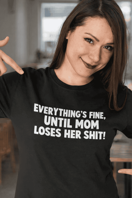 1. Fun mom humor t-shirt with bold white text on black background for casual style.