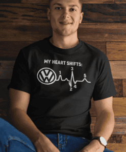 1. Funny Volkswagen heart shift T-shirt, casual unisex graphic tee.