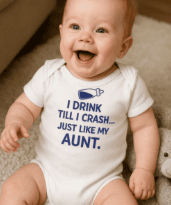 Drinking baby onesie with funny text for kids and infants.