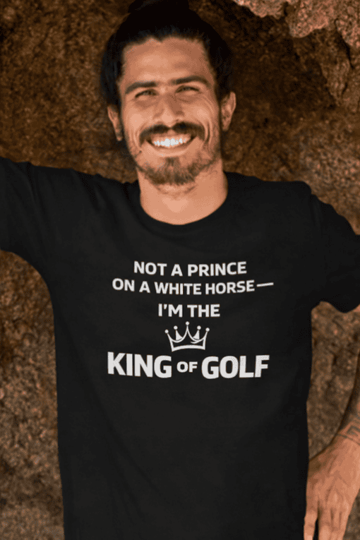 Prince-themed golf t-shirt with humorous design, ideal for golf lovers and casual wear.
