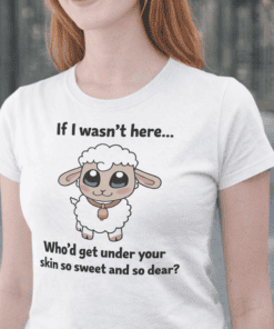Cute sheep graphic funny T-shirt for women, online animal graphic tees, adorable animal humor shirt for casual wear.