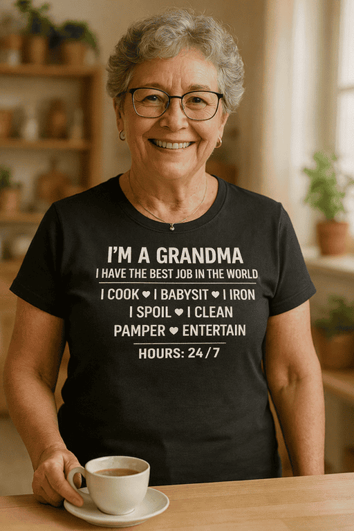 Comfortable grandma T-shirt with funny family-themed quote for women and grandmothers.