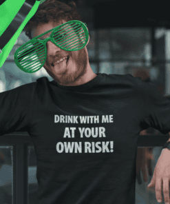 1. Festive man wearing sunglasses and a humorous t-shirt for parties and celebrations.