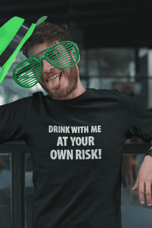 1. Festive man wearing sunglasses and a humorous t-shirt for parties and celebrations.