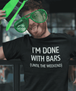 Workout humor T-shirt with fun text about bars and weekends, perfect for gym and fitness enthusiasts.