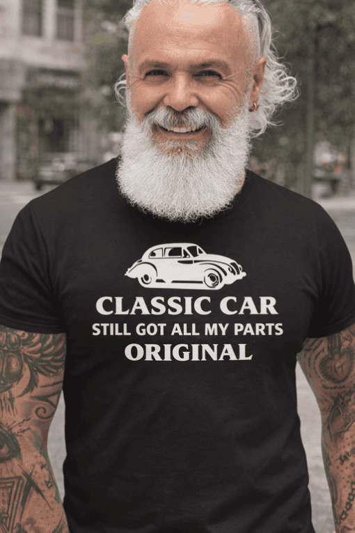 Vintage classic car t-shirt with humorous slogan, perfect for car enthusiasts and retro style lovers.