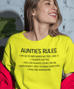 Cute Auntie's Rules T-shirt, fun gift for family, casual wear, playful clothing for women, TikTok-inspired tee.