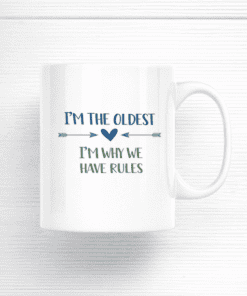Oldest person humorous mug, funny gift, family joke, novelty coffee cup, T-shirtplease.com.