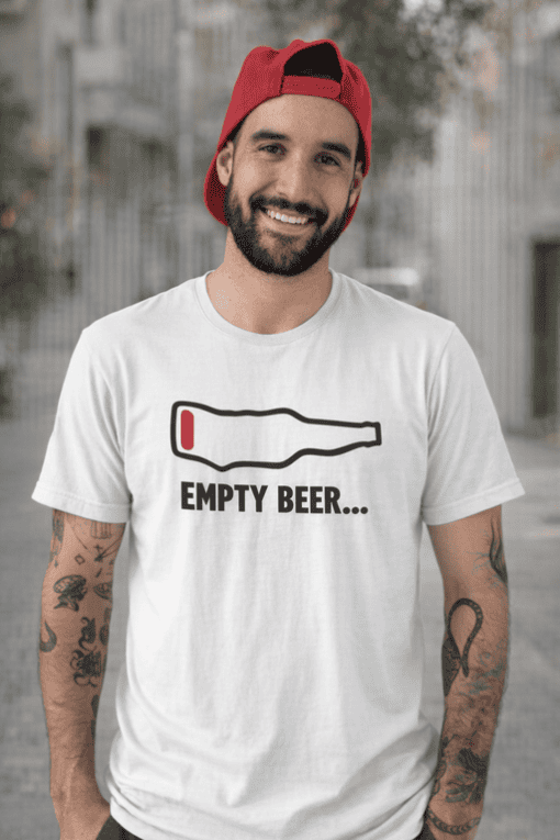 Low ASCII art beer icon, humorous men's graphic T-shirt, casual fashion tee for beer lovers, trendy streetwear, T-shirtplease.com.