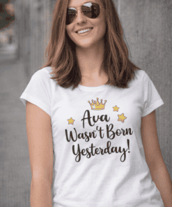 Cute personalized birthday T-shirt for women, Ava, birthday gift idea, fun party shirt, trendy casual wear, tshirtplease.com.
