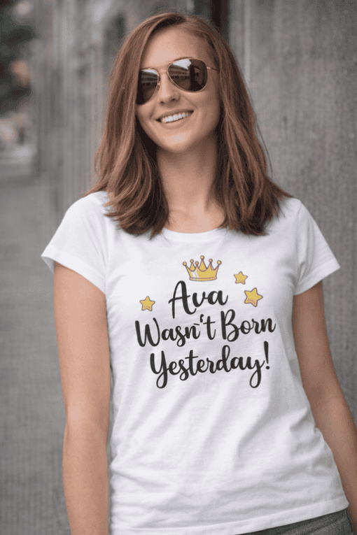 Cute personalized birthday T-shirt for women, Ava, birthday gift idea, fun party shirt, trendy casual wear, tshirtplease.com.