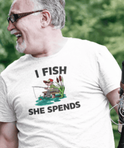 Catchphrase fishing t-shirt for men, humorous outdoor apparel for fishing enthusiasts.