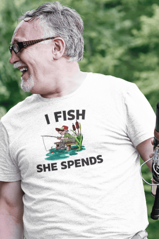 Catchphrase fishing t-shirt for men, humorous outdoor apparel for fishing enthusiasts.