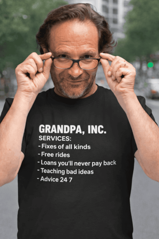 Witty grandpa-themed humorous t-shirt for family gatherings and jokes.