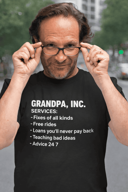 Witty grandpa-themed humorous t-shirt for family gatherings and jokes.