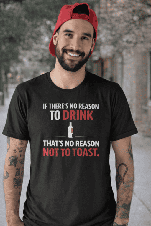 Alcohol humor t-shirt, funny drink tee, party casual T-shirt for men, beverage joke tee, drinking toast shirt.