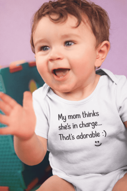 My mom thinks she's in charge shirt, funny kids t-shirt, cute toddler humor tee, adorable kids' graphic tee, playful kid's quote shirt.