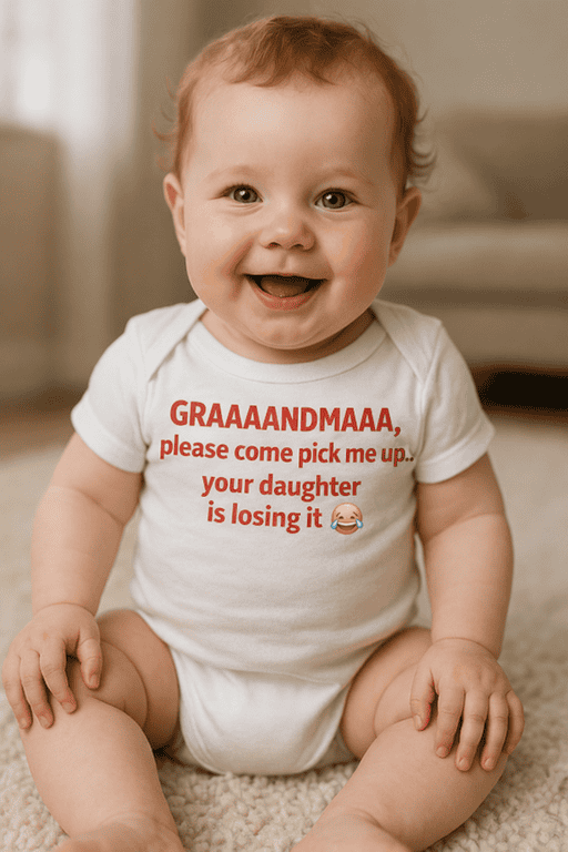 Playful baby t-shirt with funny text for parents and kids, perfect for casual wear and family photos.