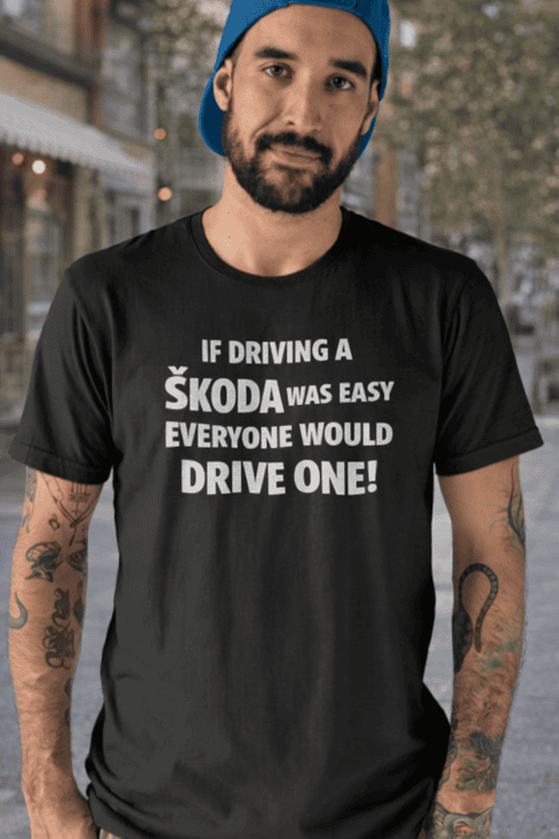 Drive a Škoda T-shirt for car enthusiasts, funny automotive quote, casual men's fashion, perfect gift idea.