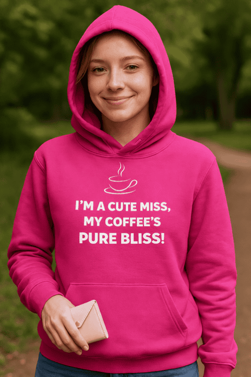 1. Cute pink hoodie with coffee quote for casual fashion and cozy comfort.
