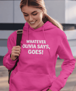 Comfortable pink hoodie with humorous text, perfect for casual wear and trendy fashion statements.