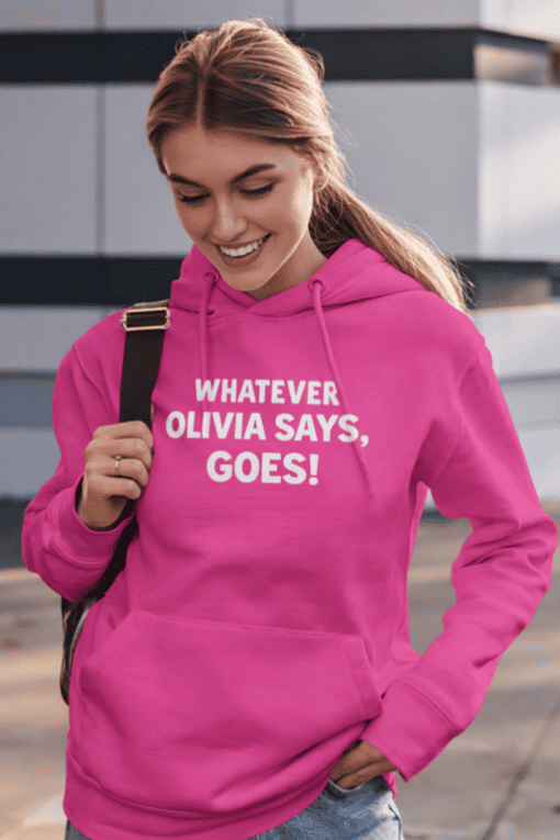 Comfortable pink hoodie with humorous text, perfect for casual wear and trendy fashion statements.
