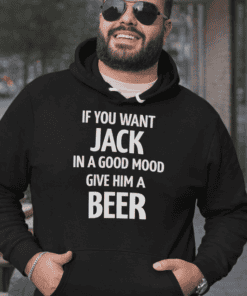 1. Men's hoodie with humorous message about giving beer for good mood.