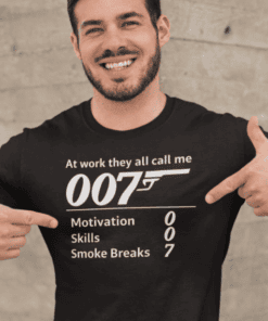 007 James Bond inspired humorous T-shirt for men, motivational novelty t-shirt, funny work office casual tee.