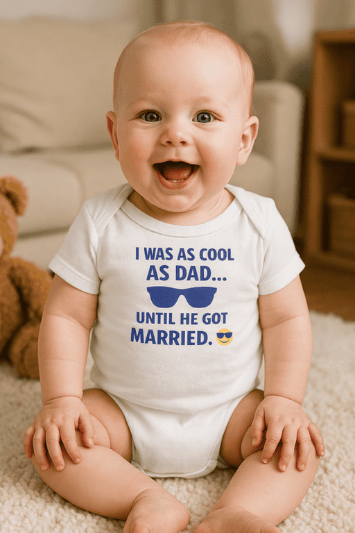 I WAS AS COOL AS DAD UNTIL HE GOT MARRIED baby onesie, funny baby t-shirt for little boys, humorous kid clothing, adorable baby gift idea.