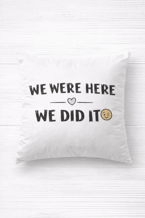 Celebration pillow with motivational quote and smiley face design, perfect for home decor and gifting.