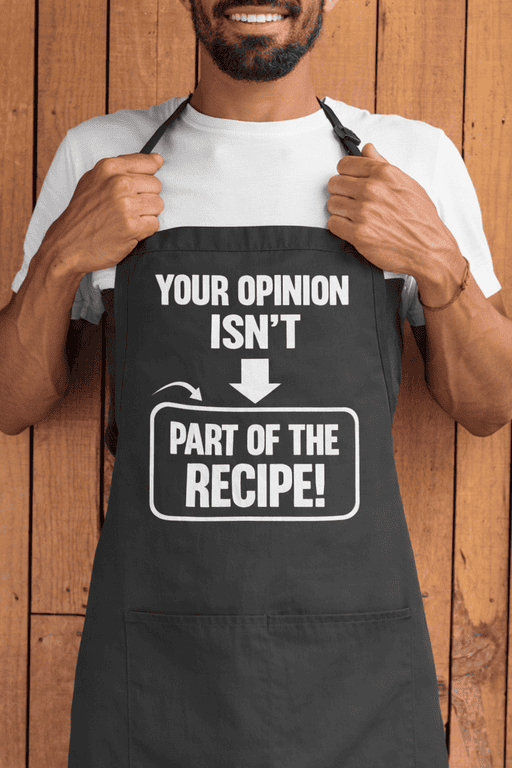 Bold cooking apron with humorous message for chefs and home cooks.