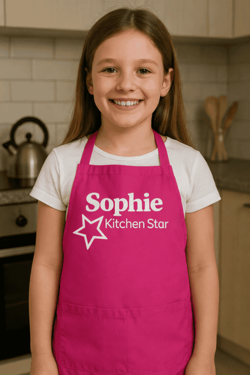 Sophie Kitchen Star personalized apron, kids chef outfit, kids cooking apron, fun kitchen accessories.