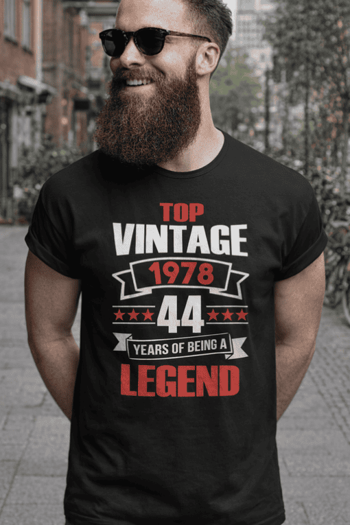 Vintage 1978 birthday t-shirt for men, 44th birthday gift idea, retro graphic tee for legends.
