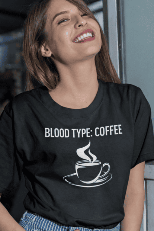Coffee lover T-shirt, humorous graphic tee for men and women, perfect casual wear for coffee enthusiasts.