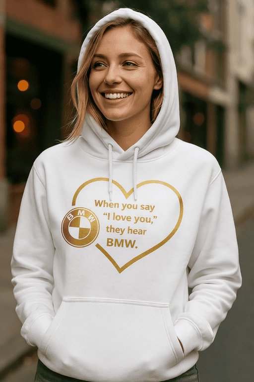 Love you BMW hoodie, perfect for BMW enthusiasts, casual streetwear, and automotive lovers.