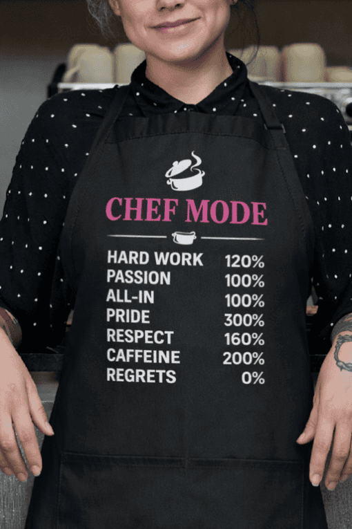 1. Chef mode apron with motivational kitchen quote for cooking enthusiasts.