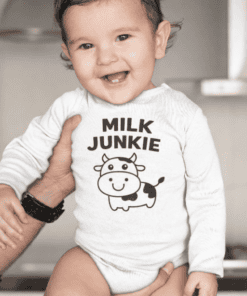 Milk junkie toddler T-shirt humorous baby clothing fun novelty kids top casual wear for infants.