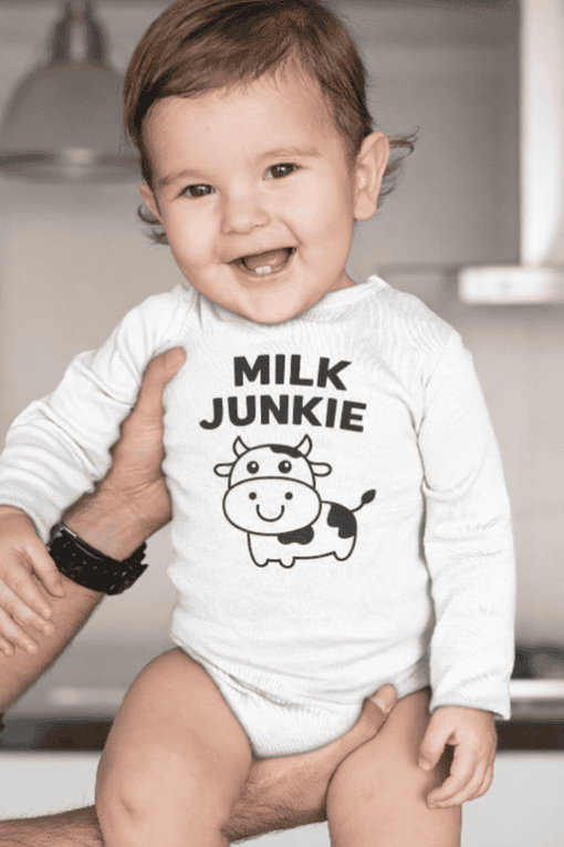 Milk junkie toddler T-shirt humorous baby clothing fun novelty kids top casual wear for infants.