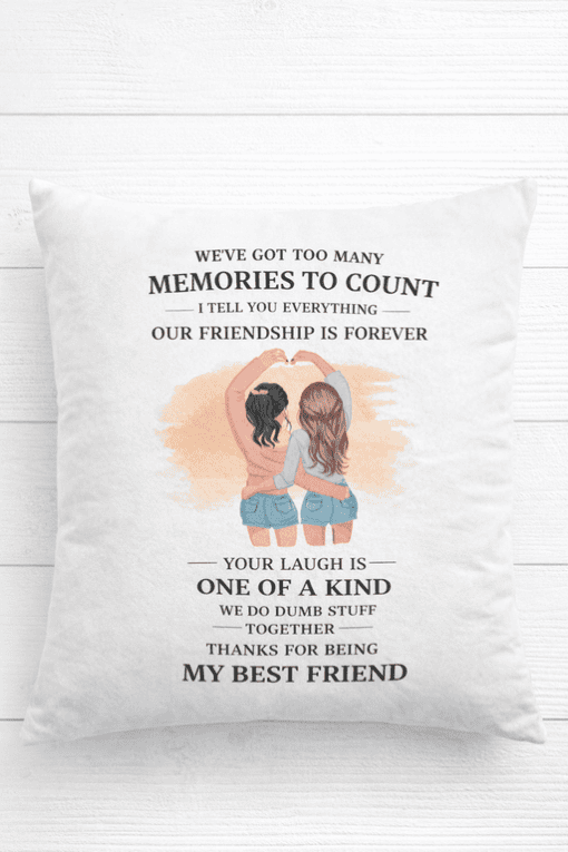 Loyalty friendship pillow with girl illustration, perfect gift for best friends.