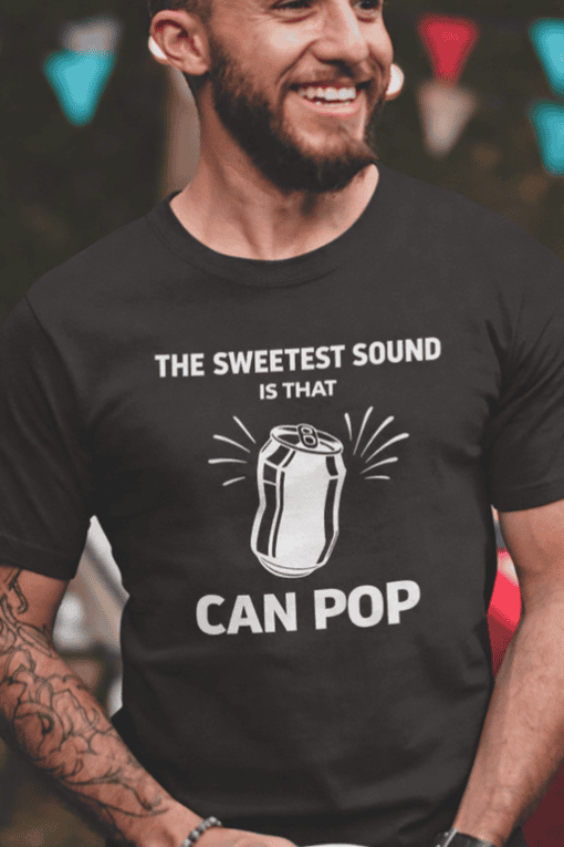Refreshing soda can graphic humorous T-shirt for men and women, perfect for casual and funny fashion statements.