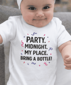 Cute baby wearing a birthday-themed T-shirt with party message, perfect for fun celebrations and casual wear.
