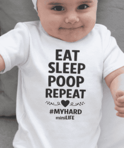 Eat Sleep Poop Repeat baby onesie, funny toddler t-shirt, baby humor apparel for parents, adorable kids clothing.