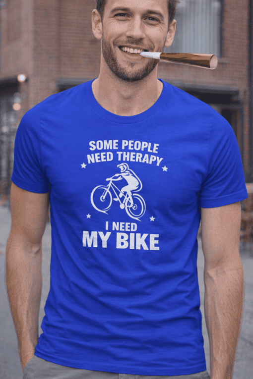 Bike therapy T-shirt for cycling enthusiasts, funny gift for bikers, casual wear for men and women.