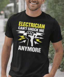 Electrician t-shirt with lightning bolt design for electricians and electricians humor.