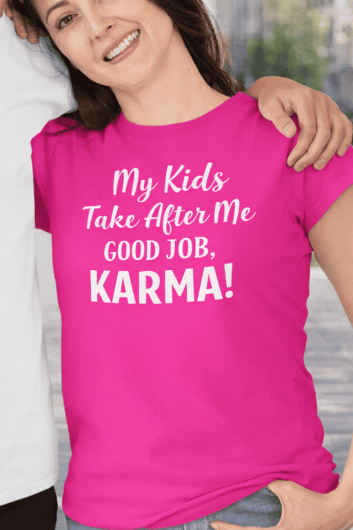 Comfortable pink t-shirt with humorous parenting phrase for moms, perfect for casual wear.
