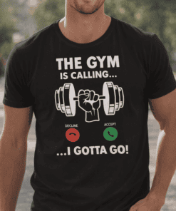 1. Men's black gym T-shirt with humorous fitness quote and dumbbell graphic.