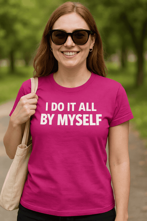 - Women’s pink T-shirt with empowering quote, casual summer wear, mall walking, outdoor outing.